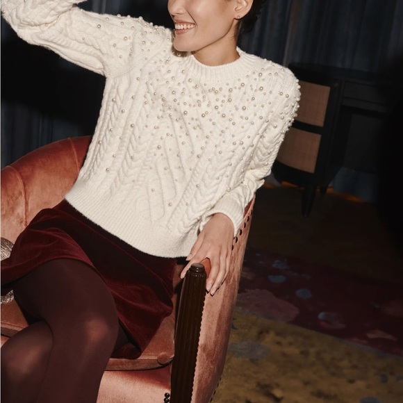 Hyacinth House Tuckernuck “Ellis” Cream  Sweater With Pearls Size XS New! - Picture 2 of 11